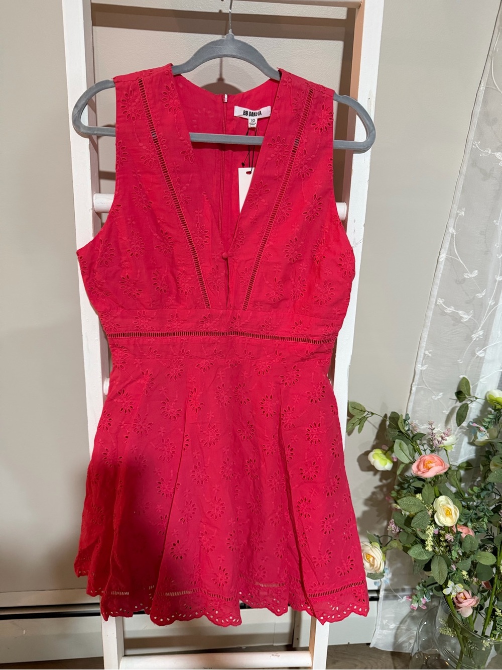 BB Dakota Hot Pink Eyelet V-Neck Dress